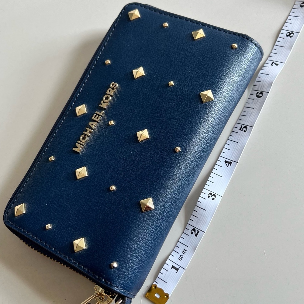 Michael Kors Blue Wallet With Gold Studs